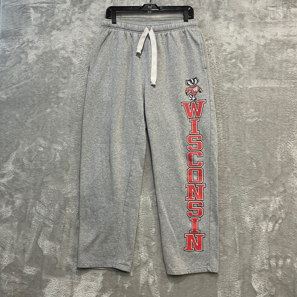 Pro Edge Sweatpants Mens Medium Gray Wisconsin Badgers Bucky Graphic Fleece